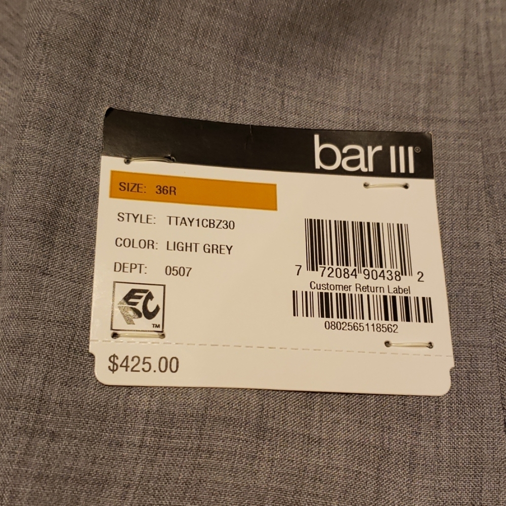 Flash Sale! Bar III Men's $425 Slim Fit Blazer Grey - Picture 5 of 5